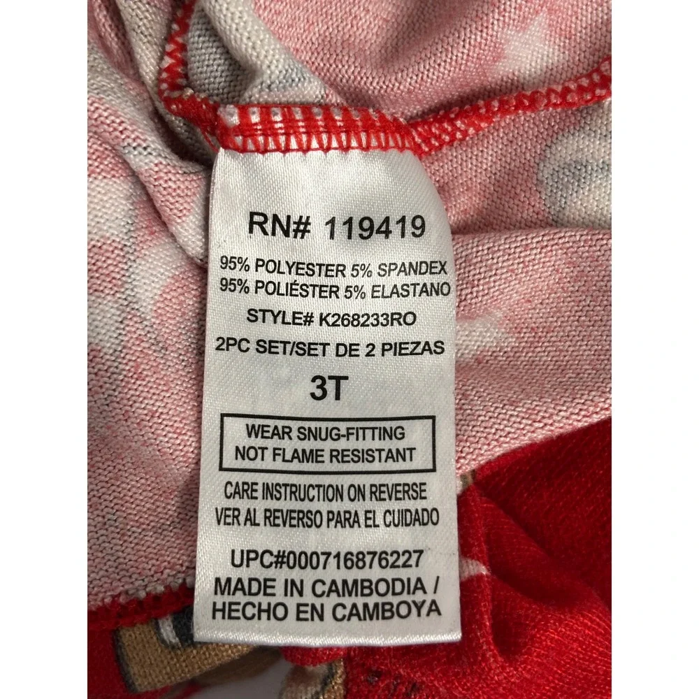 Disney Mickey Mouse & Rudolph Red-Nosed Reindeer Christmas Pajamas Set 3T Red